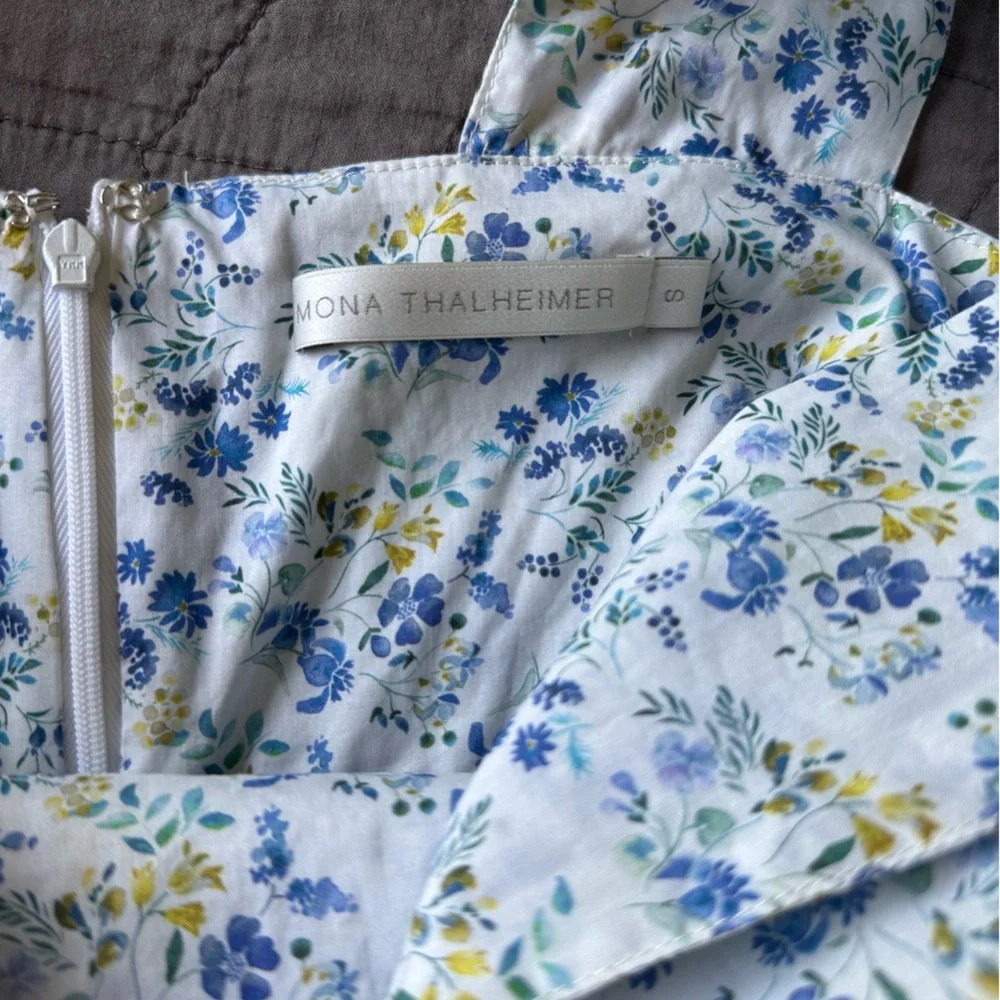 Mona Thalheimer Blue ditzy floral empire waist 100% cotton maxi dress size small - Picture 11 of 16